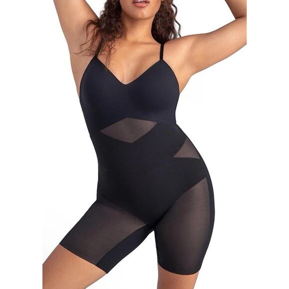 Honeylove Superpower Mid Thigh Bodysuit Runway Black Sz 2X NWT $129